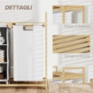 CESTO PORTABIANCHERIA CON 2 BORSE ESTRAIBILI MANIGLIE E RIPIANO IN BAMBÙ 70X36X70 CM BIANCO