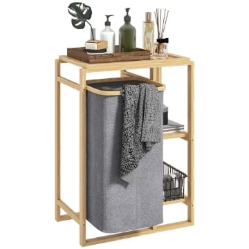 CESTO PORTABIANCHERIA CON BORSA ESTRAIBILE E RIPIANI A DOGHE IN BAMBÙ 50X32X70 CM GRIGIO