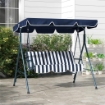 DONDOLO DA GIARDINO 3 POSTI CON TETTO PARASOLE IN ACCIAIO E POLIESTERE 172X110X153 CM BIANCO E BLU