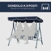 DONDOLO DA GIARDINO 3 POSTI CON TETTO PARASOLE IN ACCIAIO E POLIESTERE 172X110X153 CM BIANCO E BLU