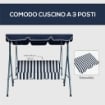 DONDOLO DA GIARDINO 3 POSTI CON TETTO PARASOLE IN ACCIAIO E POLIESTERE 172X110X153 CM BIANCO E BLU