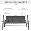 DONDOLO DA GIARDINO 3 POSTI CON TETTO REGOLABILE PORTABICCHIERI E CUSCINI 208X120X172 CM GRIGIO
