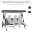 DONDOLO DA GIARDINO 3 POSTI CON TETTO REGOLABILE PORTABICCHIERI E CUSCINI 208X120X172 CM GRIGIO