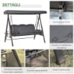 DONDOLO DA GIARDINO 3 POSTI CON TETTO REGOLABILE PORTABICCHIERI E CUSCINI 208X120X172 CM GRIGIO