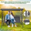 DONDOLO DA GIARDINO 3 POSTI CON TETTO REGOLABILE PORTABICCHIERI E CUSCINI 208X120X172 CM GRIGIO