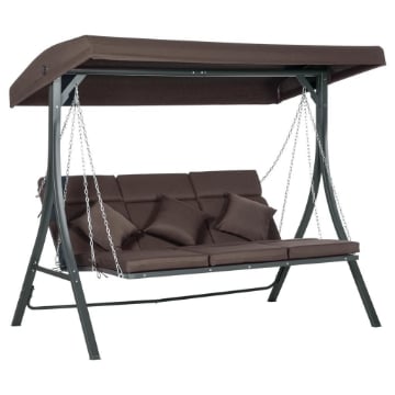 DONDOLO DA GIARDINO 3 POSTI CON CUSCINI SEDUTA CHAISE LONGUE E TETTUCCIO 198X118X168 CM MARRONE