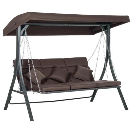 DONDOLO DA GIARDINO 3 POSTI CON CUSCINI SEDUTA CHAISE LONGUE E TETTUCCIO 198X118X168 CM MARRONE