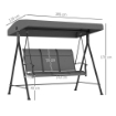 DONDOLO DA GIARDINO 3 POSTI CON TETTUCCIO PARASOLE REGOLABILE 195X118X170 CM GRIGIO SCURO