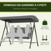 DONDOLO DA GIARDINO 3 POSTI CON TETTUCCIO PARASOLE REGOLABILE 195X118X170 CM GRIGIO SCURO