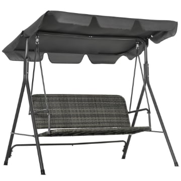 DONDOLO DA GIARDINO 3 POSTI CON TETTUCCIO REGOLABILE IN RATTAN PE 167X112X153 CM GRIGIO SCURO