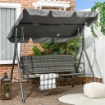 DONDOLO DA GIARDINO 3 POSTI CON TETTUCCIO REGOLABILE IN RATTAN PE 167X112X153 CM GRIGIO SCURO