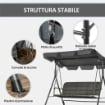 DONDOLO DA GIARDINO 3 POSTI CON TETTUCCIO REGOLABILE IN RATTAN PE 167X112X153 CM GRIGIO SCURO