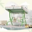 DONDOLO PER BAMBINI DA ESTERNO A 2 POSTI CON TETTUCCIO REGOLABILE E CINTURE DI SICUREZZA 112X75X120 CM VERDE