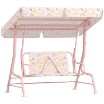 DONDOLO PER BAMBINI DA ESTERNO A 2 POSTI CON TETTUCCIO REGOLABILE E CINTURE DI SICUREZZA 112X75X120 CM ROSA