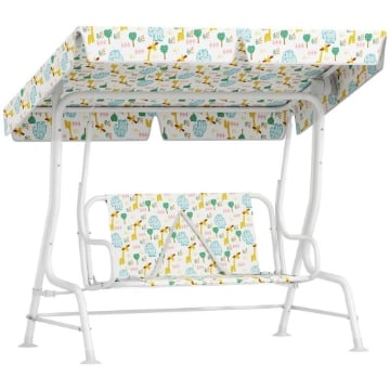 DONDOLO PER BAMBINI DA ESTERNO A 2 POSTI CON TETTUCCIO REGOLABILE E CINTURE DI SICUREZZA 112X75X120 CM BIANCO