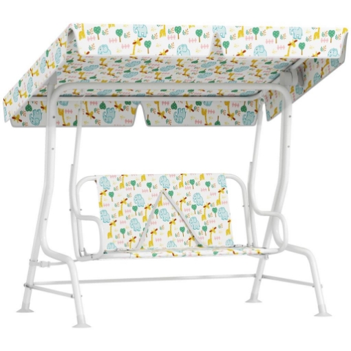 DONDOLO PER BAMBINI DA ESTERNO A 2 POSTI CON TETTUCCIO REGOLABILE E CINTURE DI SICUREZZA 112X75X120 CM BIANCO