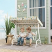 DONDOLO PER BAMBINI DA ESTERNO A 2 POSTI CON TETTUCCIO REGOLABILE E CINTURE DI SICUREZZA 112X75X120 CM BIANCO