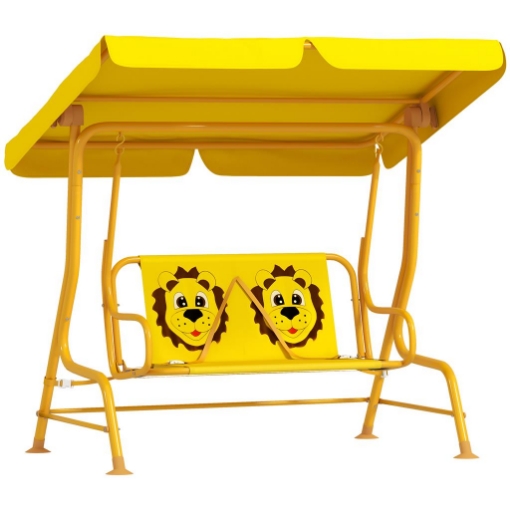 DONDOLO PER BAMBINI DA ESTERNO A 2 POSTI CON TETTUCCIO REGOLABILE E CINTURE DI SICUREZZA 112X75X120 CM GIALLO