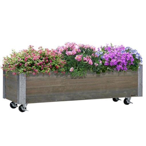 FIORIERA RETTANGOLARE IN LEGNO DI ABETE CON RUOTE E FRENO 96X30.6X30 CM GRIGIO