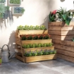 FIORIERA RIALZATA 4 LIVELLI CON FORI DI DRENAGGIO E TESSUTO NON TESSUTO IN LEGNO DI ABETE 75X57X60.5 CM