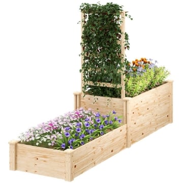FIORIERA RIALZATA CON GRIGLIATO PER RAMPICANTI E DIVISORIO IN LEGNO DI ABETE 222X63X132 CM COLOR LEGNO
