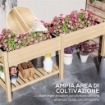 FIORIERA RIALZATA CON TAVOLINO LATERALE E RIPIANO PORTA ATTREZZI INFERIORE IN LEGNO DI ABETE 207X59X78 CM