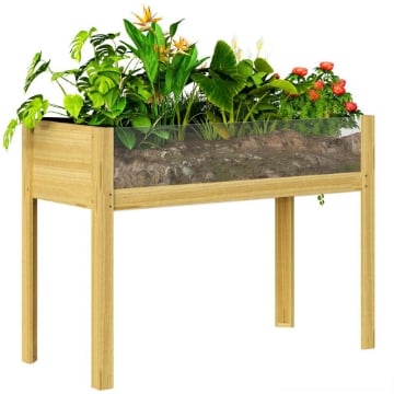 FIORIERA RIALZATA DA 118L CON 2 FORI DI DRENAGGIO E PARETI TRASPARENTI IN LEGNO DI ABETE 110X50X80 CM