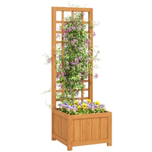 FIORIERA CON TRALICCIO PER RAMPICANTI CON FORO DI DRENAGGIO E FODERA IN LEGNO 40X40X120 CM MARRONE