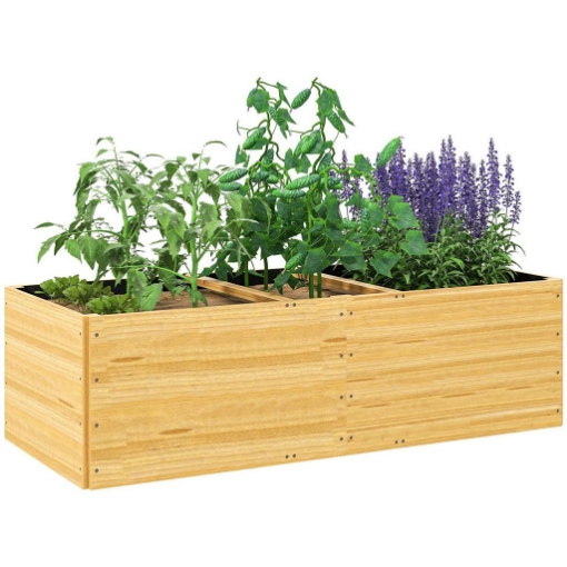 FIORIERA DA ESTERNO IN LEGNO DI ABETE DIVISA IN 3 AREE CON STRATO IN TESSUTO NON TESSUTO 140X60X40 CM
