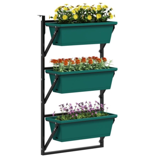FIORIERA DA ESTERNO VERTICALE E 3 VASI PER PIANTE IN PLASTICA CON FORI DI DRENAGGIO 56X42X100 CM VERDE