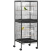 GABBIA VOLIERA PER UCCELLI PER INTERNI CON RUOTE E VASSOI ESTRAIBILI 51.5X50X140 CM NERO