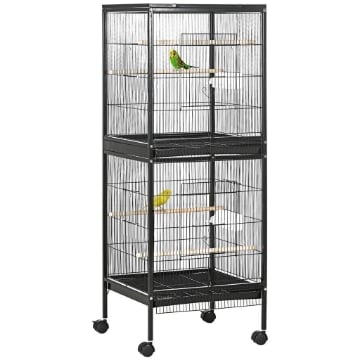 GABBIA VOLIERA PER UCCELLI PER INTERNI CON RUOTE E VASSOI ESTRAIBILI 51.5X50X140 CM NERO