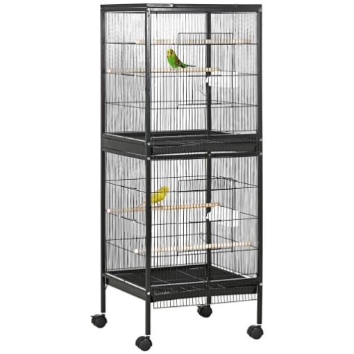 GABBIA VOLIERA PER UCCELLI PER INTERNI CON RUOTE E VASSOI ESTRAIBILI 51.5X50X140 CM NERO