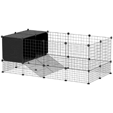 GABBIA PER ANIMALI PICCOLI MODULABILE CON CASETTE RIALZATE PER PORCELLINI D'INDIA E RICCI 140X70X52 CM NERO