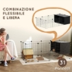 GABBIA PER ANIMALI PICCOLI MODULABILE CON CASETTE RIALZATE PER PORCELLINI D'INDIA E RICCI 140X70X52 CM NERO