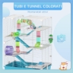GABBIA PER CRICETI 6 LIVELLI CON TUNNEL RUOTA RAMPE CASETTA BOTTIGLIA E CIOTOLA 58X36X81 CM AZZURRO