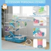 GABBIA PER CRICETI 6 LIVELLI CON TUNNEL RUOTA RAMPE CASETTA BOTTIGLIA E CIOTOLA 58X36X81 CM AZZURRO