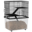 GABBIA PER CRICETI 3 PIANI CON RUOTE 2 PIATTAFORME RAMPE CIOTOLA E BOTTIGLIA 58X43X74 CM NERO