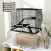 GABBIA PER CRICETI 3 PIANI CON RUOTE 2 PIATTAFORME RAMPE CIOTOLA E BOTTIGLIA 58X43X74 CM NERO