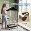 GABBIA PER UCCELLI CON RUOTE E VASSOIO ESTRAIBILE VOLIERA ALTA 155 CM CON POSATOI E MANGIATOIE NERO