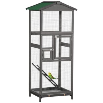 GABBIA PER UCCELLI ALTA 165CM IN LEGNO DA ESTERNO CON 2 PORTE E VASSOIO ESTRAIBILE 68X63X165 CM GRIGIO CHIARO