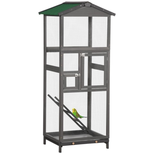 GABBIA PER UCCELLI ALTA 165CM IN LEGNO DA ESTERNO CON 2 PORTE E VASSOIO ESTRAIBILE 68X63X165 CM GRIGIO CHIARO