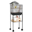 GABBIA PER UCCELLI CON PIEDISTALLO RUOTE GIREVOLI RIPIANO E ACCESSORI 46X36X120 CM NERO