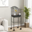 GABBIA PER UCCELLI CON PIEDISTALLO RUOTE GIREVOLI RIPIANO E ACCESSORI 46X36X120 CM NERO