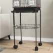 GABBIA PER UCCELLI CON PIEDISTALLO RUOTE GIREVOLI RIPIANO E ACCESSORI 46X36X120 CM NERO
