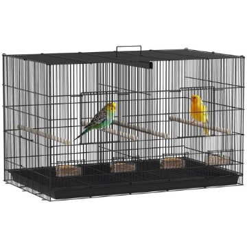 GABBIA PER UCCELLI CON DIVISORIO E RIPIANO INFERIORE PORTAOGGETTI IN ACCIAIO E PP 94X57X57 CM NERO