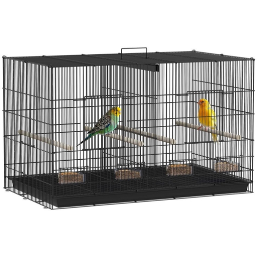GABBIA PER UCCELLI CON DIVISORIO E RIPIANO INFERIORE PORTAOGGETTI IN ACCIAIO E PP 94X57X57 CM NERO