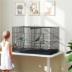 GABBIA PER UCCELLI CON DIVISORIO E RIPIANO INFERIORE PORTAOGGETTI IN ACCIAIO E PP 94X57X57 CM NERO