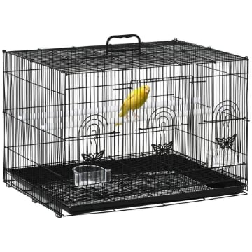 GABBIA PER UCCELLI CON 2 POSATOI E 3 INGRESSI IN FILO METALLICO E PLASTICA 60X41X41 CM NERO