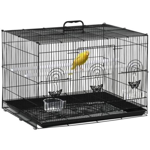 GABBIA PER UCCELLI CON 2 POSATOI E 3 INGRESSI IN FILO METALLICO E PLASTICA 60X41X41 CM NERO
